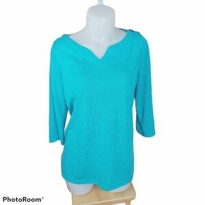 𝅺🍄3/50$🍄 L.L. Bean semi sheer 3/4 sleeve aqua shirt